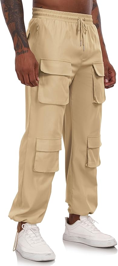 ZAFUL Men's Parachute Pants Casual Baggy Cargo Drawstring Trouser