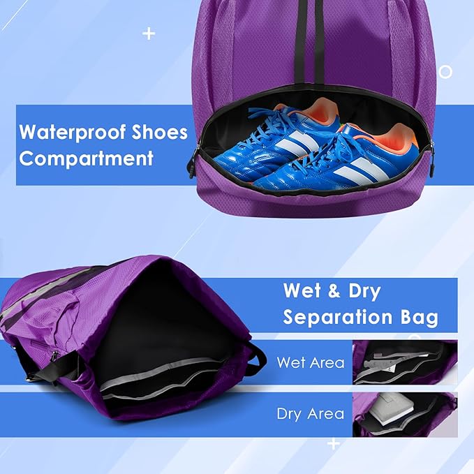 BROTOU Soccer Bags, Football Backpack, Volleyball Bag, Drawstring Backpack with Ball and Shoe Compartment, Football bags for Equipment Swim Gym Bag