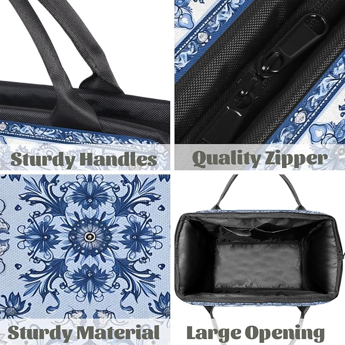 Travel Duffle Bag, Ethnic Mandala Blue Flower Overnight Weekender Tote Bag for Women Men Waterproof Carry On Luggage with Zipper Lightweight Sport Gym Bag for Traveling Yoga Camping Traveling Gifts