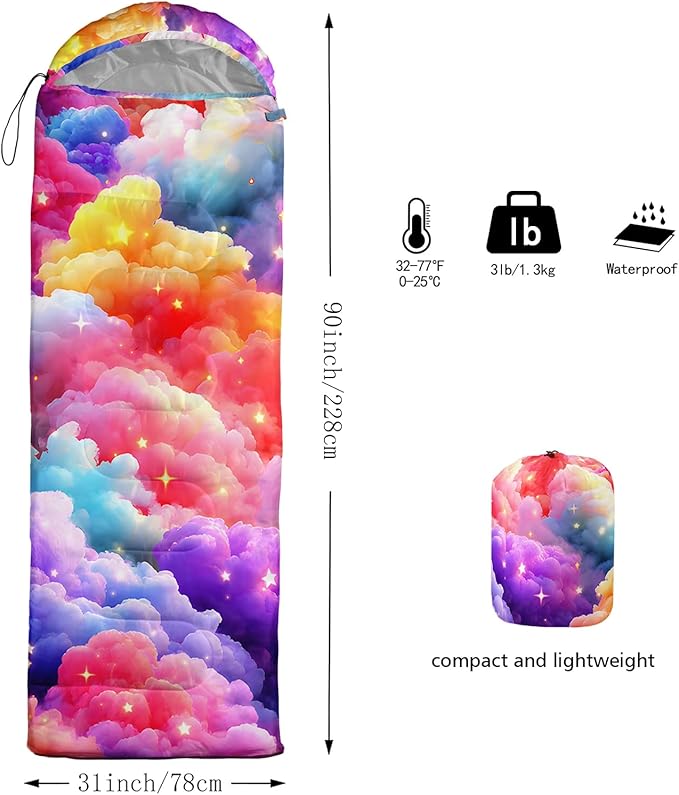 QOOMO Camping Sleeping Bags,3 Season Warm & Cool Weather,Lightweight,Waterproof Sleeping Bags for Adults & Kids,Traveling,and Outdoors,Camping Gear Equipment