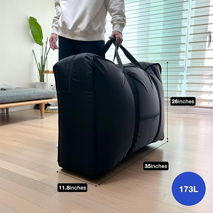 Plago Professional Quality Nylon Extra Large Duffel Bag, Lightweight Foldable Water Repellent, Cargo for Travel, Folding Bike, Tent Mattress Closet Storage (XXL: 173L capacity (35" x 26" x 12"))