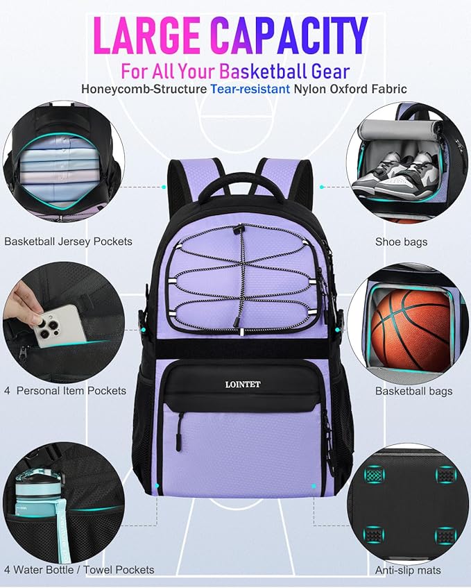 Basketball Bag Backpack with Ball Holder Shoes Compartment, Large Basketball Accessories Sports Bag