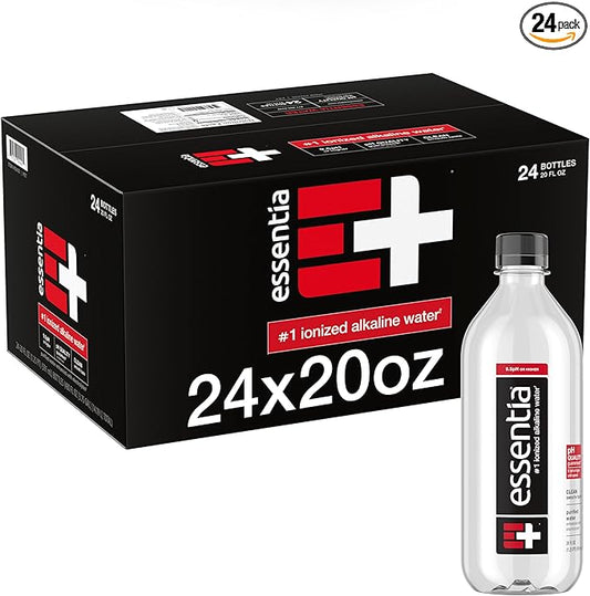 Essentia Water LLC, Ionized Alkaline Bottled Water; 99.9% Pure, Infused with Electrolytes, 9.5 pH or Higher a Clean, Smooth Taste, 20 Fl Oz (Pack of 24)