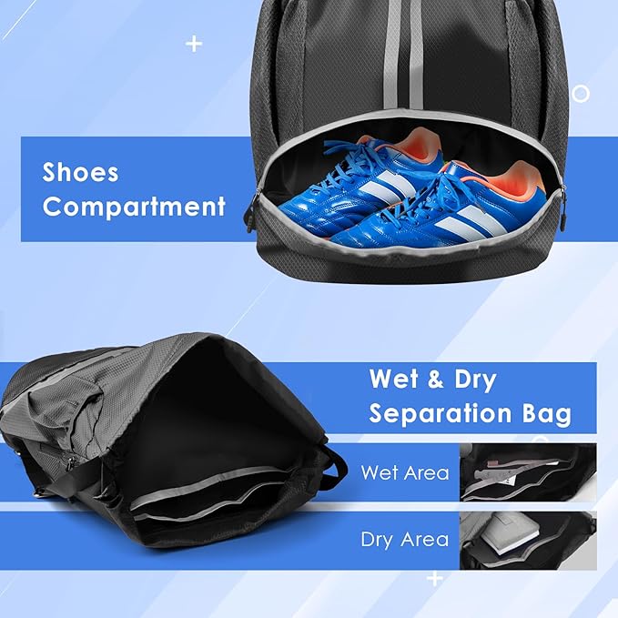 BROTOU Soccer Bags, Football Backpack, Volleyball Bag, Drawstring Backpack with Ball and Shoe Compartment, Football bags for Equipment Swim Gym Bag