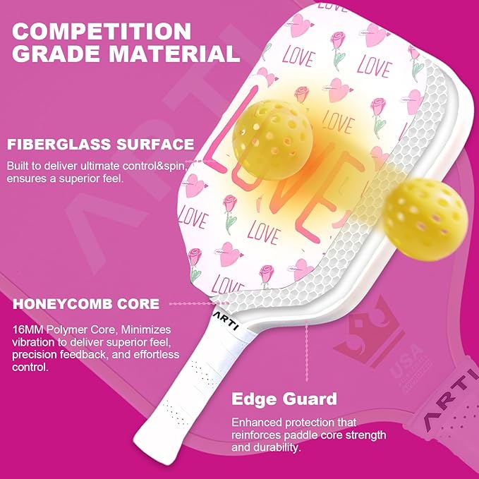 ARTI Pickleball Paddles Set of 2-USAPA Approved Fiberglass Surface Pickleball Set,2 Pickleball Rackets, 4 Balls and 1 Portable Carry Bag