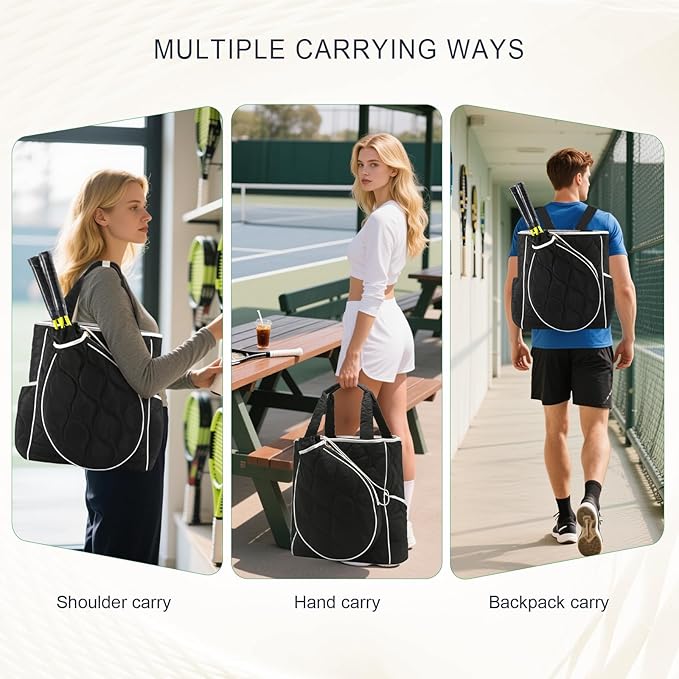 2-in-1 Tennis Tote Bag & Tennis Racket Backpack – Extra-Large Quilted Pickleball Racquet Bags, Water-Resistant & Lightweight for Men & Women