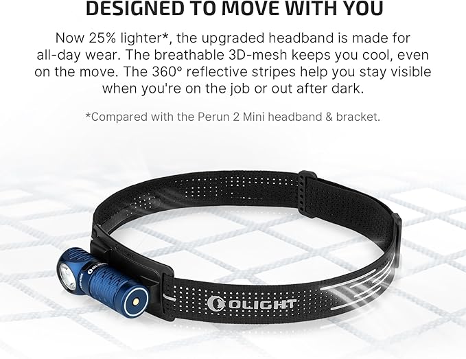 OLIGHT Perun 3 Mini Premium Headlamp 1250 Lumens with Type-C Charging Box, Rechargeable Headlight with Red Light Option,Perfect for Working, Hiking, Camping and Climbing (Midnight Blue)