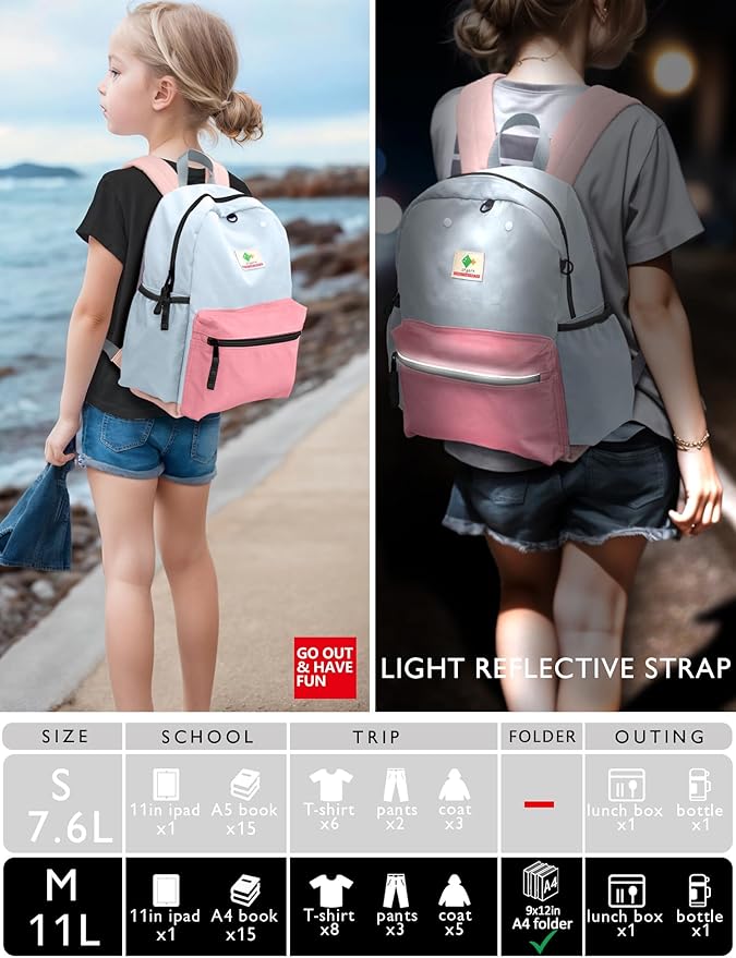 atgark Kids Backpack, 1.0L, Cotton Candy, Kindergarten Elementary School, Lightweight, Soft Shell, Zipper, Unisex, Little Kid, Nylon, 13"H Fit A4 Folder, Adjustable Straps