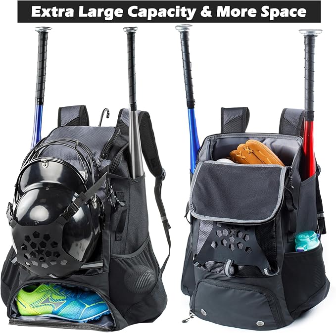 Baseball Backpack for Youth, Boys, Adults - Bat and Softball Equipment Bag With Glove Holder, Helmet, Shoes Compartment - T-Ball Accessories and Baseball Gifts