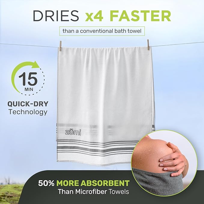 Zumi MINI 100% Cotton Camping Travel Towel - Small, Ultralight, Fast Drying, Highly Absorbent, Soft and Gentle on The Skin, Safe for The Planet (28" x 13" White)