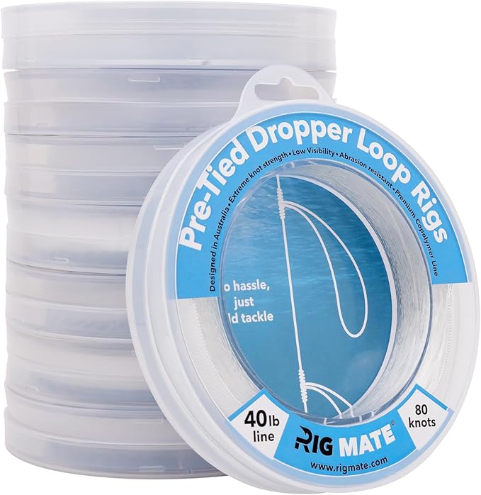 80 lb Pre-Tied Dropper Loop Rigs. Fishing Line Spool. Loops 18 Inches Apart with 5.5 Inch Loop Size. Perfect for Saltwater & Freshwater Fishing. Perfect for Snapper & Other Bottom Feeding Fish.