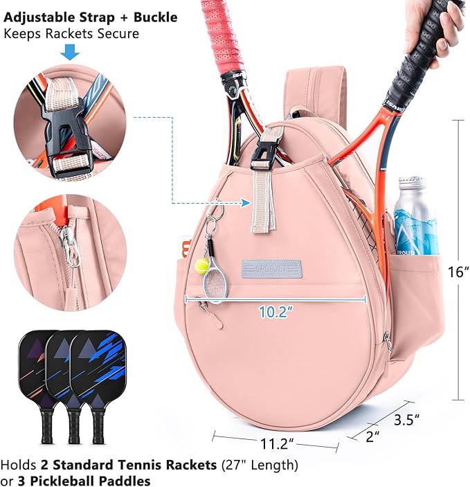 Tennis Backpack with 2 Rackets Holder, Water-Resistant PU Leather Tennis Racket Bag for Women & Men, Sling Crossbody Sports Backpack for Tennis, Pickleball & Badminton, Tennis Gifts