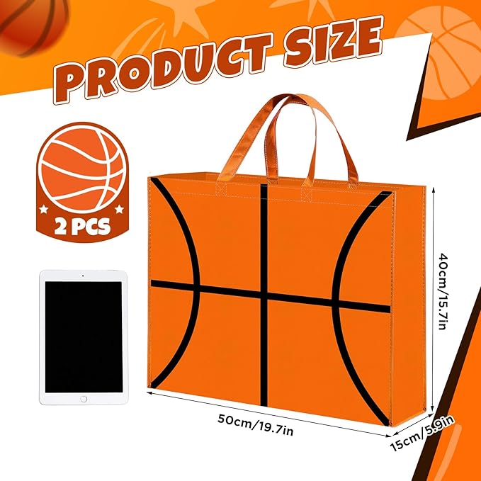 Extra Large Basketball Gift Bags, Jumbo Party Favor Bag with Handle, Large Capacity Non-Woven Pouch for Sports Supplies, Picnic, Beach, Gift Storage, Birthday, 19.7x15.8x5.9 Inch (2)