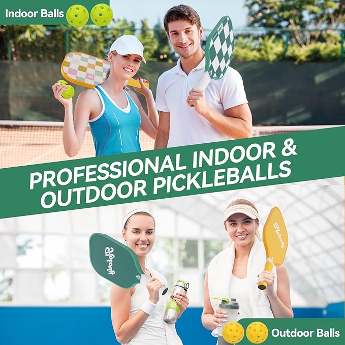 Pickleball Paddles 4 Pack - USAPA Light Graphite Premium Rackets Fiber Face & Polymer Honeycomb Core Pickleball Set with 4 Outdoor Indoor Balls Including Portable Carry Bag