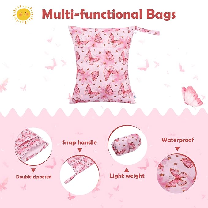 ALVABABY 3pcs Cloth Diaper Wet Dry Bags Waterproof Reusable with Two Zippered Pockets Travel Beach Pool Daycare Soiled Baby Items Yoga Gym Bag for Swimsuits or Wet Clothes 3L-ZM19A