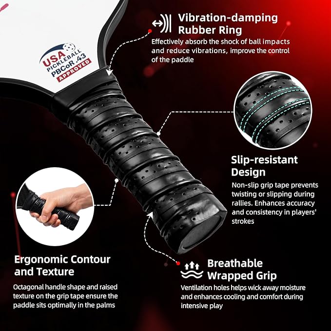 BAGAIL Pickleball Paddles, USAPA Approved Fiberglass Surface Pickleball Set, Lightweight Pickle Ball Rackets with 4 Balls, 1 Bag, Designed in California for Traction and Stability