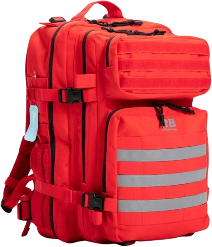 Xtreme 30L Tactical Backpack - Carry-On Travel and Gym Daypack with 16-inch Laptop Sleeve, Stick Holder, Double Bottle Pockets, Recycled-Fabric Shell, Reliable Zippers, Rain Cover (Red)