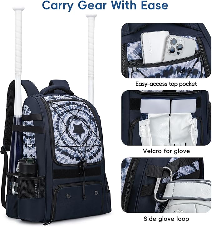 Baseball Bag for Youth | Softball Backpack 50L Large Capacity with Shoe Compartment and 4 Bat Holders | Nova Flare Series