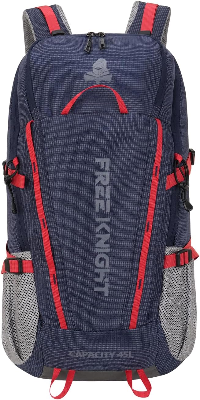 Bseash 45L Waterproof Hiking Camping Backpack with Rain Cover, Outdoor Sport Travel Bag Daypack for Climbing Skiing Cycling (Navy Blue)