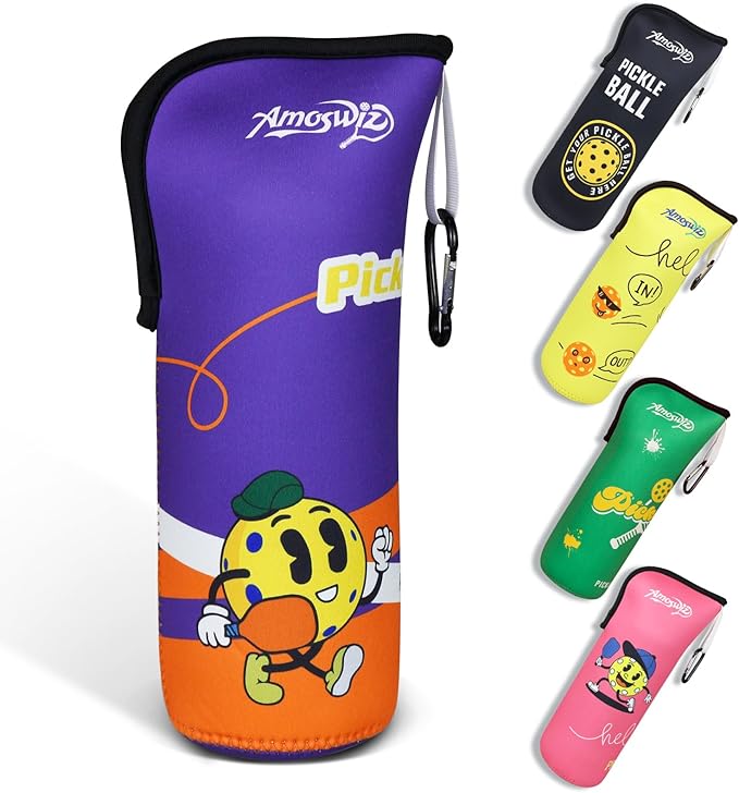 Pickleball Ball Holder - 1 Pc Pickle Ball Storage Bag, Portable Tennis Pouch with Hook for Fence, Premium Neoprene Material Bottle Holder, Pickleball Accessory Black Red Green Yellow Color