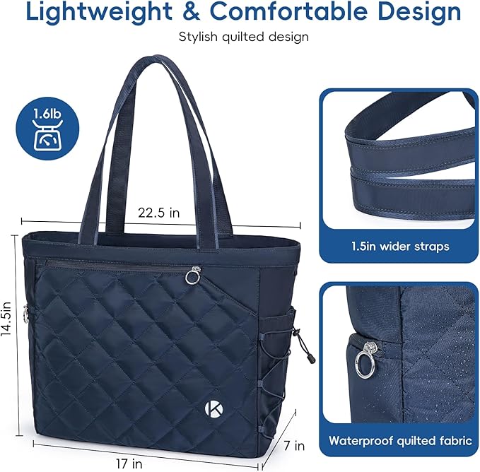 Tennis Tote Bag with Shoe Compartment - Extra-Large Quilted Pickleball Bag Holds 2-4 Rackets, Water-Resistant & Lightweight for Men & Women