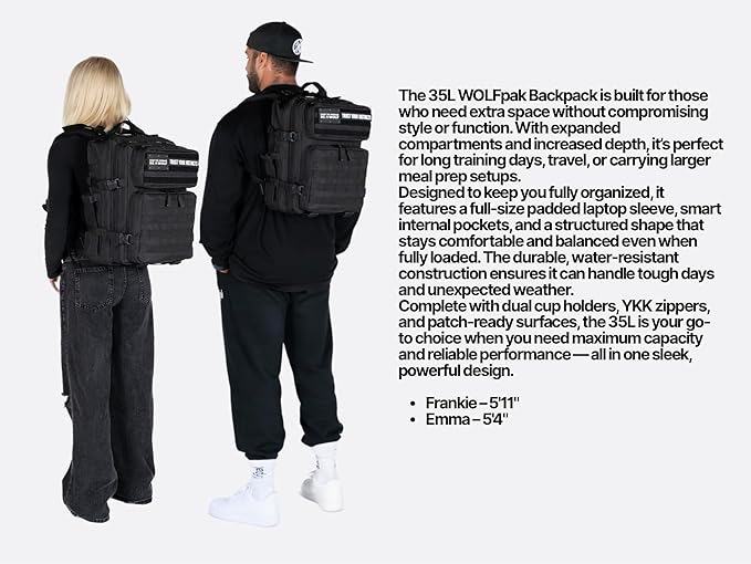 WOLFpak 35L Athletic Gym Backpack - Durable 1000D Waterproof Oxford Material with MOLLE Webbing, Laptop Pocket & Dual Cup Holders, Durable Fitness/Travel/Military Daypack (Polar White)