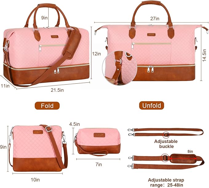 Weekender Bag for Women, Travel Duffel Bag Carry On Overnight Bag with Shoe Compartment Large Nylon Travel Weekend Tote Bag