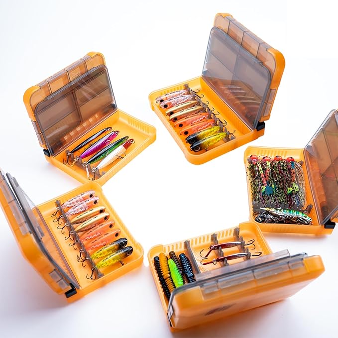5 Pack Mini Plastic Tackle Boxes, Waterproof Fishing Gear Organizer for Lures, Hooks, Baits