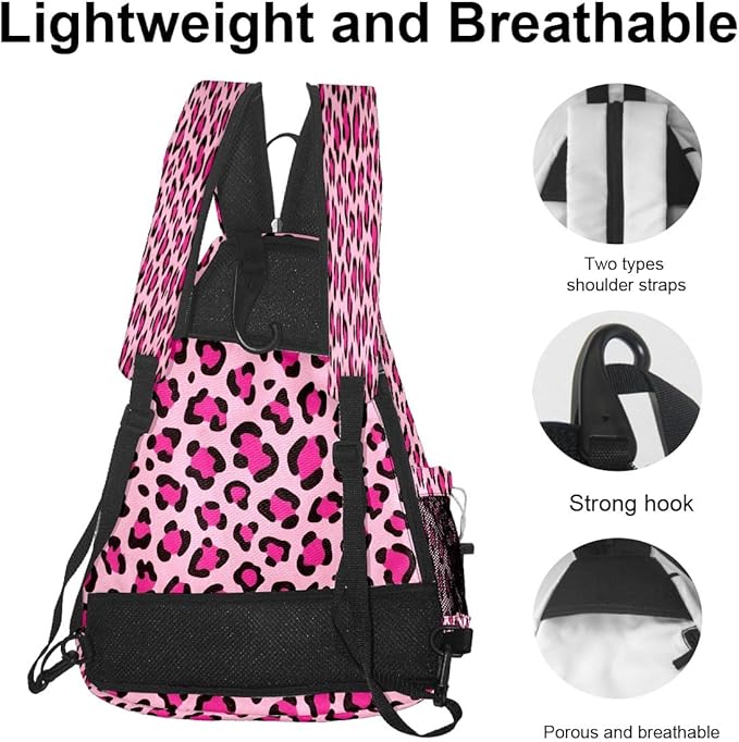 Brown Leopard Print Premium Nylon Pickleball Backpack, 3-in-1 Convertible Shoulder Crossbody Sling Bag for Women Men, Lightweight Bag Fits 2-4 Pickleball Paddles & Tennis Sports Gear