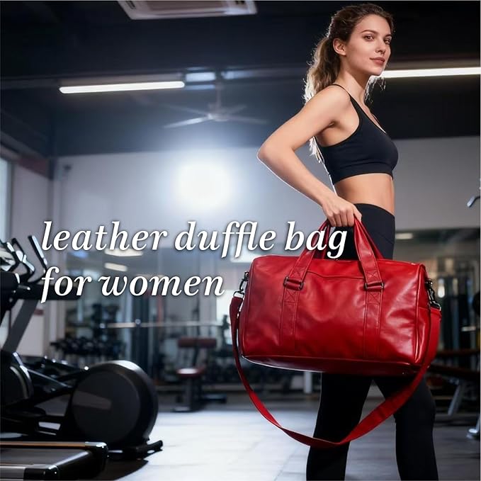 Leather Travel Bag with Shoes Compartment & Wet Pocket, Sports Gym Tote Bag Travel Duffel for Men & Women, Overnight Weekender Bag Waterproof Leather Large Carry On Bag