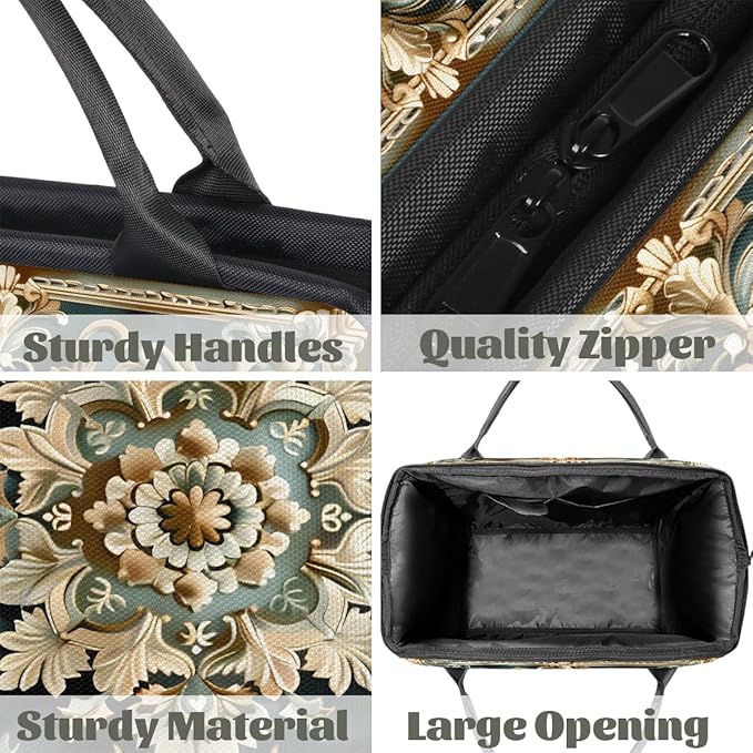 Travel Duffle Bag, Tile Flowers Ornament Overnight Weekender Tote Bag for Women Men Waterproof Carry On Luggage with Zipper Lightweight Sport Gym Bag for Traveling Yoga Camping Traveling Gifts