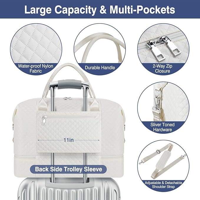 Weekender Bag for Women, Travel Duffel Bag Carry On Overnight Bag with Shoe Compartment Large Nylon Travel Weekend Tote Bag