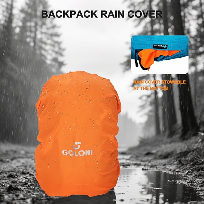 45L Hiking Backpack with Rain Cover, Lightweight Foldable Camping Backpack for Trekking, Water-Resistant Daypack with Hiking Pole & Mat Carrying System,Blue