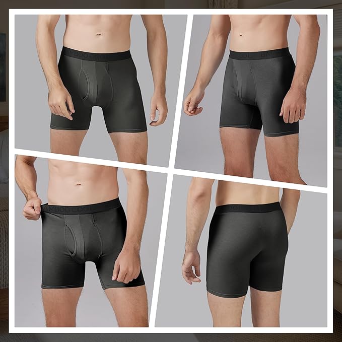 BAMBOO COOL Men's Underwear Breathable Boxer Briefs with Fly Moisture-Wicking Lightweight Underwear 7-Pack