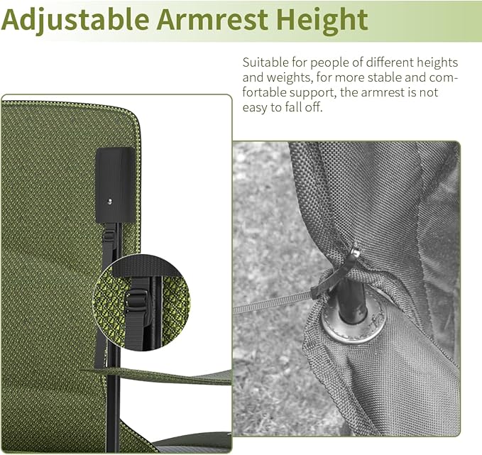 Heavy Duty Folding Chair 500LB Capacity, Oversized Camping Chairs with Cup Holder, Cooler Bag & Storage Pouch, Double-Layer Fabric, Outdoor Chairs for Sports, Lawn Chairs (2, Black Green, Oversized)