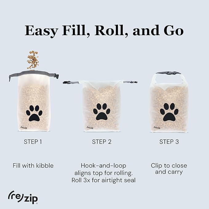 (re)zip Roll Top Pet Food Storage Bag (14-Cup) | BPA-Free, Food Grade, Pet Safe | Keeps Kibble Fresh for Camping, Dog Boarding, Weekend Getaways | Machine Washable | Magenta