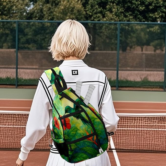 Pickleball Bag Hummingbird Green Pickle Ball Backpack for Women Men Premium Lightweight Crossbody Sling Bag Sports Backpack for Pickleball Paddle Tennis