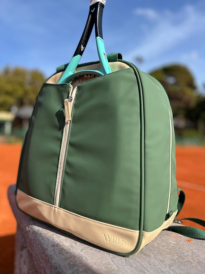 AYRES Tennis Backpack - Spacious Womens Tennis, Padel & Pickleball Bag | Quick-Access Racket Compartment (Fits 2) | Designer Tennis Bag, Water-Resistant & Easy To Clean, Makeup Pouch Included