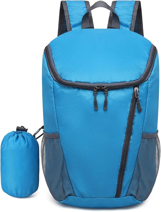 Hiking Backpack, 20L Packable Daypack for Men Women, Nylon with Adjustable Straps, Lightweight Waterproof Outdoor Camping Travel, Lake Blue