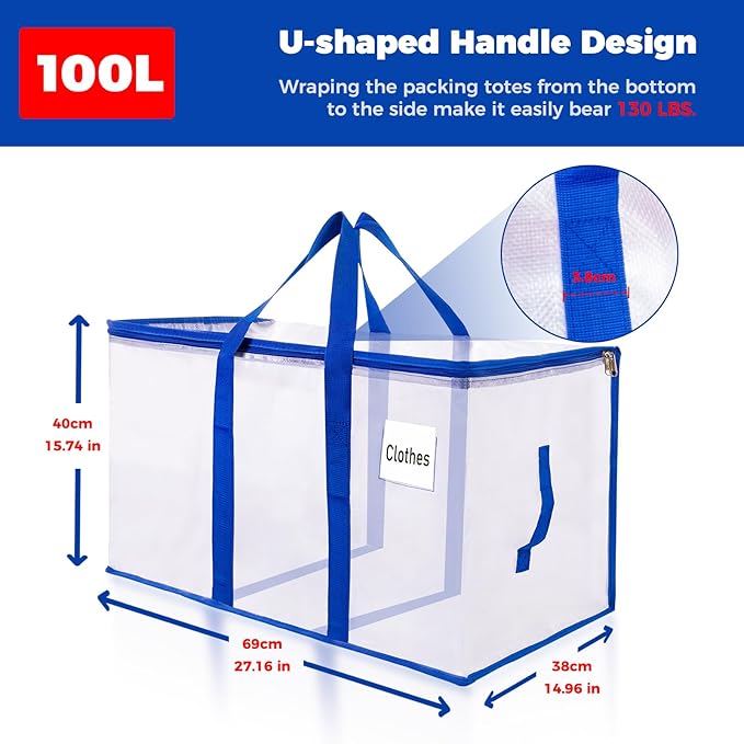 105L Moving Bags 8Pack Storage Bag Large Moving Boxes with Lids, Zippers Handles for Moving Totes Bins, College Dorm, Traveling, Camping, Christmas