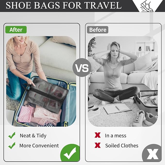 Shoe Bags for Travel, Set of 4 Pack Shoe Travel Bags for Packing, Large Waterproof Portable Travel Shoe Bag with Zipper Travel Gym Soccer Sneaker Golf Dance Essentials for Women and Men