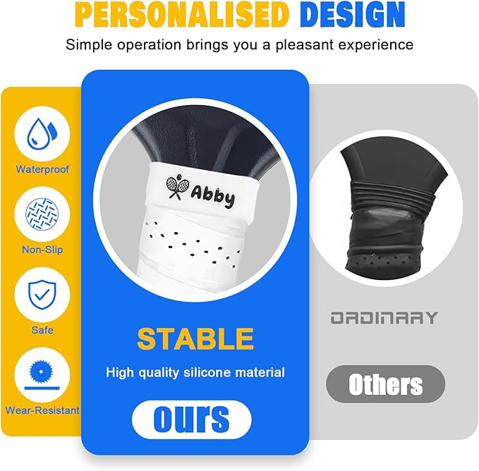 2 Pcs Custom Pickleball Paddle Name Bands - Personalized Silicone Ring Grip Bands for Paddles Grip on Racket Racquetball for Pickleball Lovers