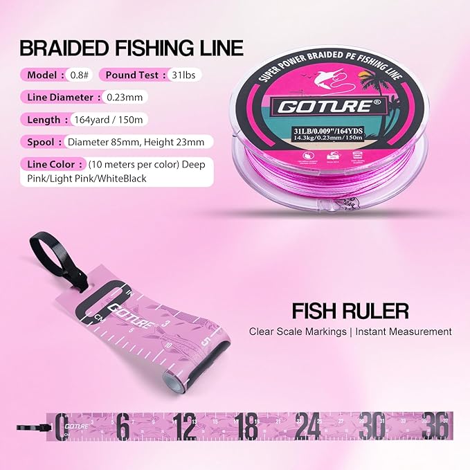 Goture Pink Fishing Rod and Reel Combo with 3700 trays - Spinning Reel Pole with Shimmering Pink Sling Bag - 8FT Telescopic Rod Kit for Starter Travel Saltwater Freshwater