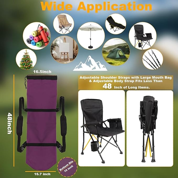 1 Pack 900D 48 Inch Camp Chair Bag Replacement with Shoulder Strap Camp BackPack Folding Chair Fishing Outdoor Storage Bagpack(48 * 16.5 * 10.2Inch) (Purple, XL)