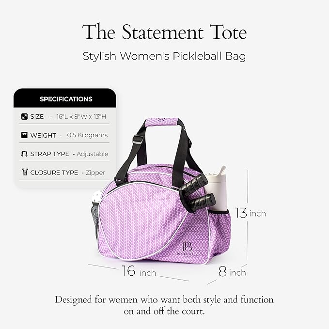 Pik’le’Ball Sport Premium Women's Pickleball Bag – Stylish and Versatile Sports Bag with Water Bottle Holder, Padded Paddle Pocket, and Spacious Design (fits 2+ Paddles!)