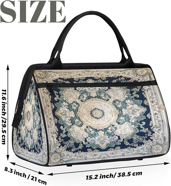 Travel Duffle Bag, White Flowers Boho Overnight Weekender Tote Bag for Women Men Waterproof Carry On Luggage with Zipper Lightweight Sport Gym Bag for Traveling Yoga Camping Traveling Gifts