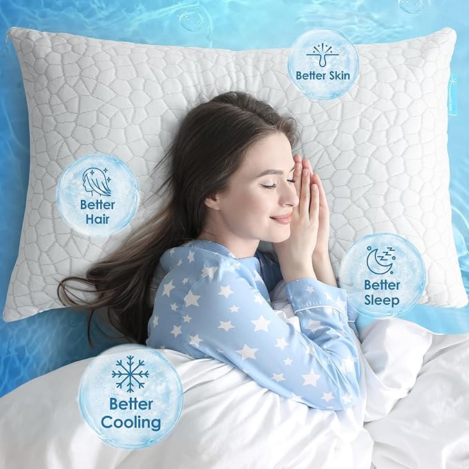 Cooling Pillows King Size Set of 2, Firm Shredded Memory Foam Pillows for Side Back Stomach Sleepers, Two-Sided Cool Neck Pillow for Neck Shoulder Pain, Luxury Gel Cold Bed Pillow for Hot Sleepers