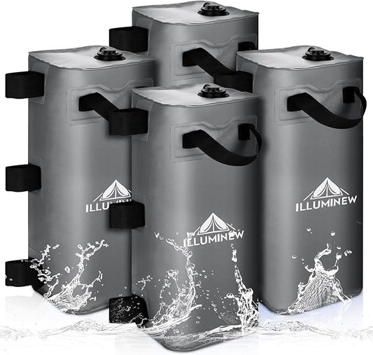 ILLUMINEW 4 Pack Canopy Water Weight Bag, 220 LBS Water Tent Weights Set of 4 Leg Weights for Gazebo, Pop Up Canopy, Canopies, Tent (Grey 25L)
