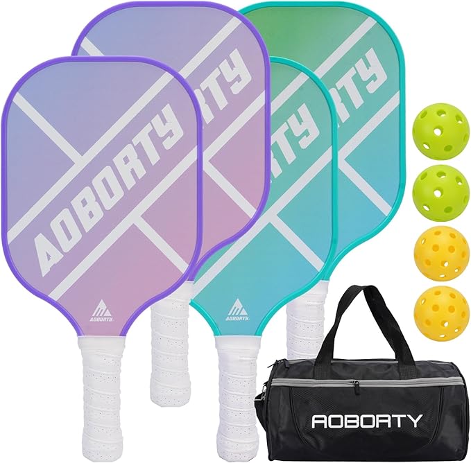 Pickleball Paddles 4 Pack - USAPA Light Graphite Premium Rackets Fiber Face & Polymer Honeycomb Core Pickleball Set with 4 Outdoor Indoor Balls Including Portable Carry Bag