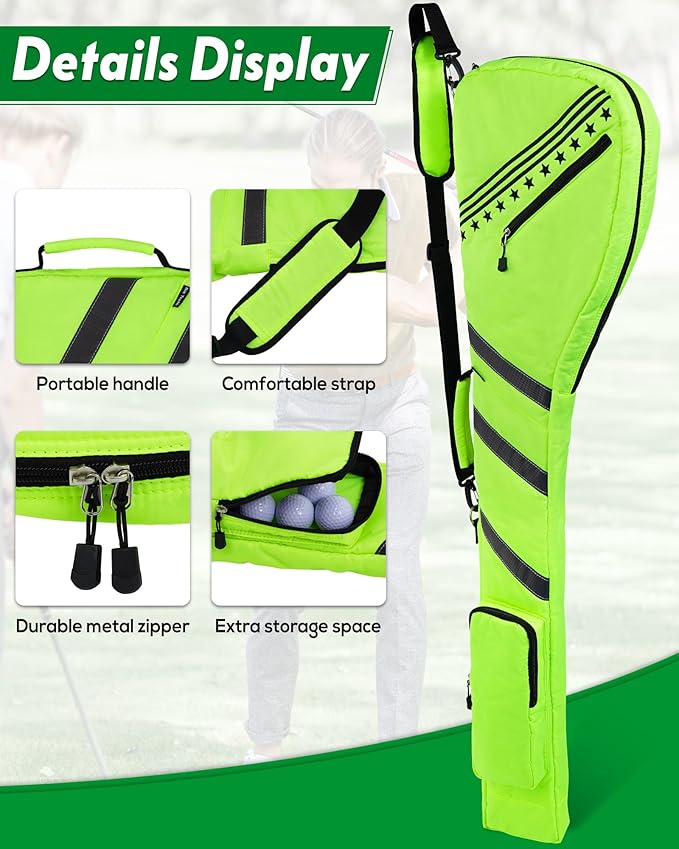 Big Teeth Golf Sunday Bag, Small Golf Bag Lightweight, Par 3 Golf Bag for A Few Clubs Driving Range, Practice with Carry Shoulder Strap Foldable Multi-Colour